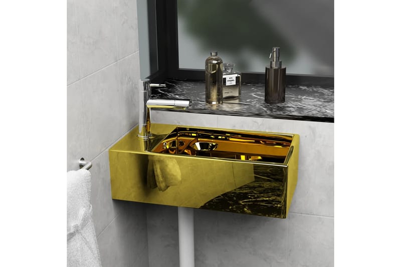 Handfat med bräddavlopp 49x25x15 cm keramik guld - Guld - Hus & renovering - Kök & bad - Badrum - Tvättställ & handfat - Enkelhandfat