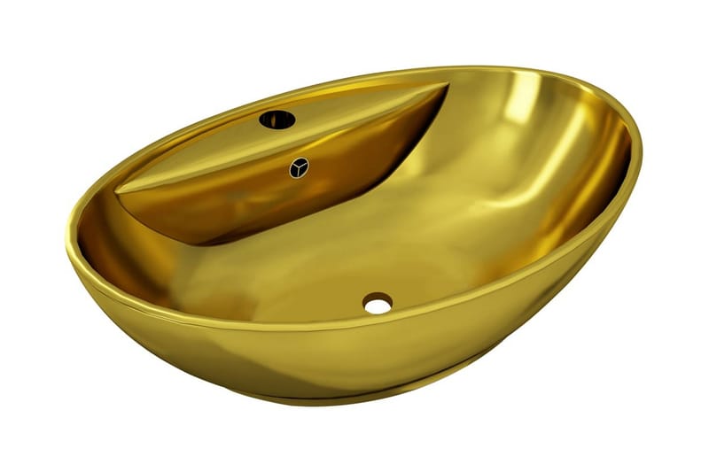 Handfat med bräddavlopp 58,5x39x21 cm keramik guld - Guld - Enkelhandfat