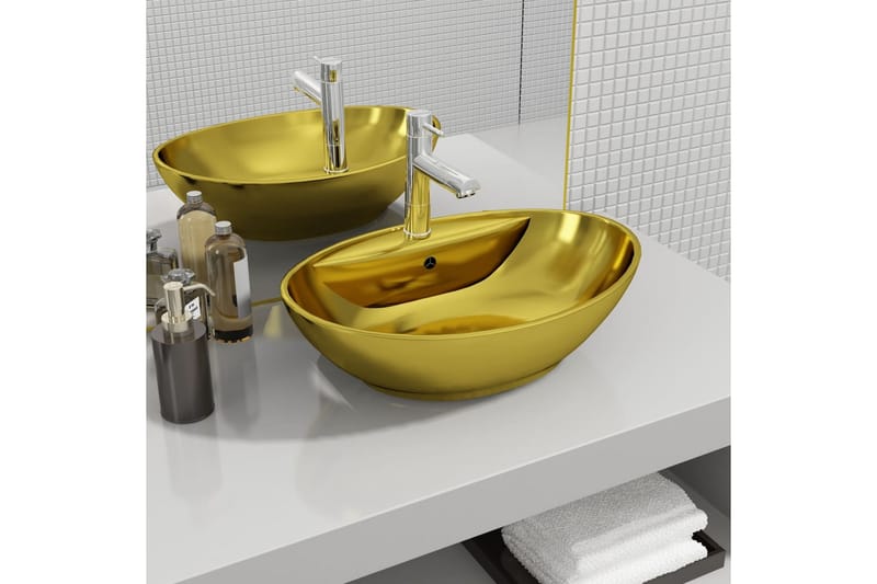 Handfat med bräddavlopp 58,5x39x21 cm keramik guld - Guld - Hus & renovering - Kök & bad - Badrum - Tvättställ & handfat - Enkelhandfat