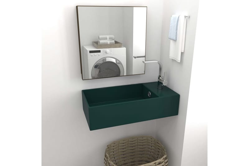 Handfat med bräddavlopp keramik mörkgrön - Grön - Hus & renovering - Kök & bad - Badrum - Tvättställ & handfat - Enkelhandfat