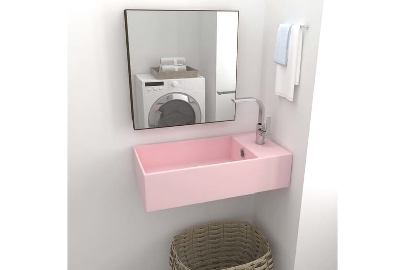 Handfat med bräddavlopp keramik matt rosa - Rosa - Hus & renovering - Kök & bad - Badrum - Tvättställ & handfat - Enkelhandfat