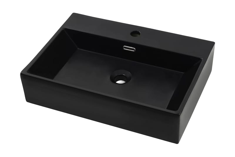 Handfat med kranhål keramik svart 60,5x42,5x14,5 cm - Svart - Hus & renovering - Kök & bad - Badrum - Tvättställ & handfat - Enkelhandfat