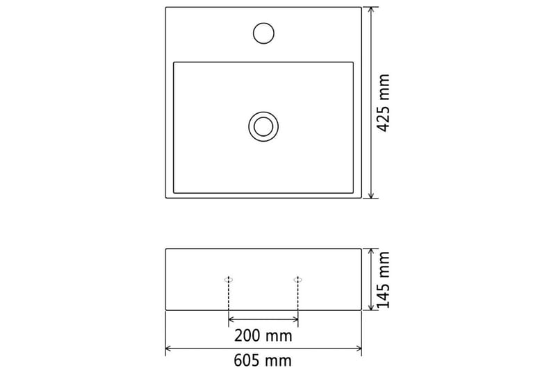 Handfat med kranhål keramik svart 60,5x42,5x14,5 cm - Svart - Hus & renovering - Kök & bad - Badrum - Tvättställ & handfat - Enkelhandfat