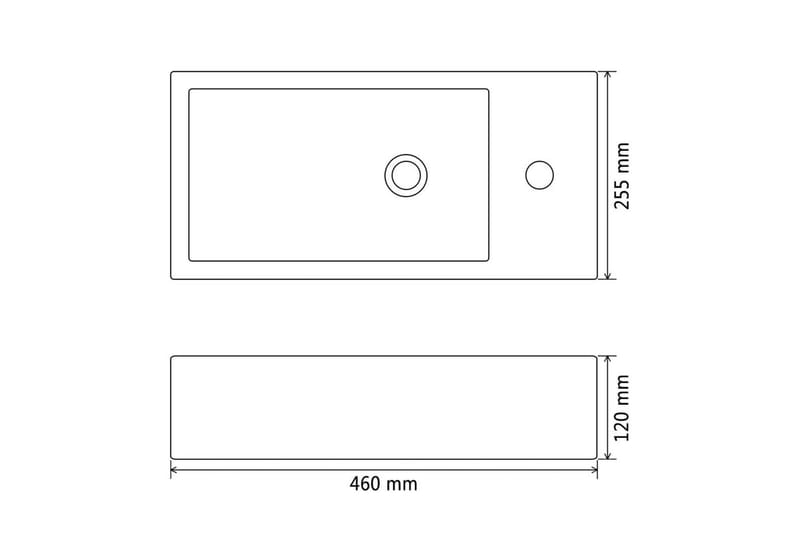 Handfat med kranhål rektangulär keramisk vit 46x25,5x12 cm - Vit - Enkelhandfat