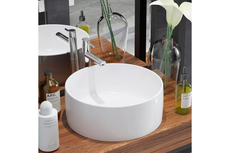 Handfat rund keramik vit 40x15 cm - Vit - Hus & renovering - Kök & bad - Badrum - Tvättställ & handfat - Enkelhandfat