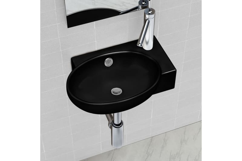 Handfat svart i keramik med kranhål och översvämningshål run - Svart - Hus & renovering - Kök & bad - Badrum - Tvättställ & handfat - Enkelhandfat