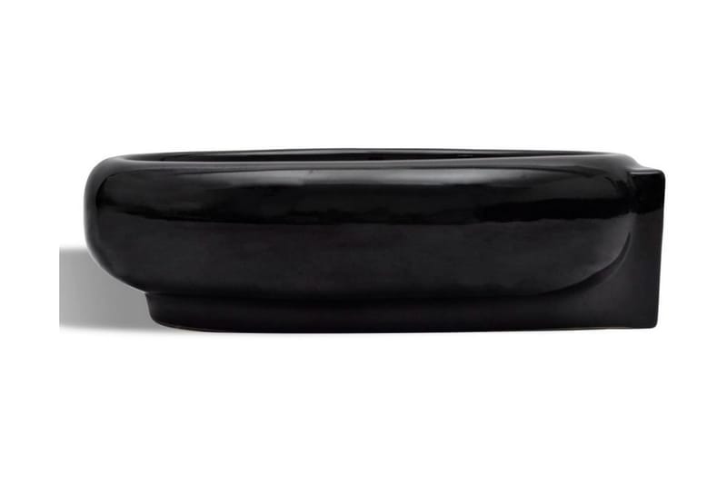 Handfat svart i keramik med kranhål och översvämningshål run - Svart - Enkelhandfat