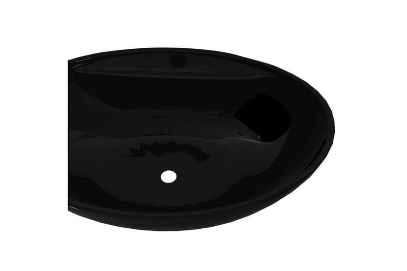 Handfat svart i oval keramik med kranhål och översvämningshå - Svart - Enkelhandfat