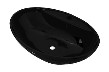 Handfat svart i oval keramik med kranhål och översvämningshå