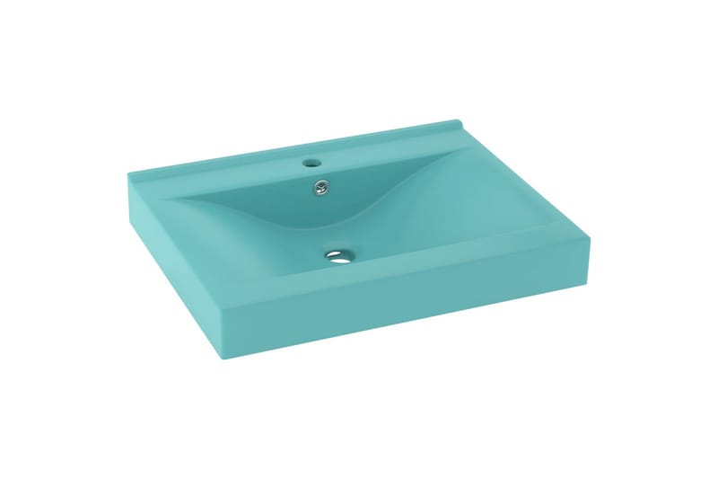 Lyxigt handfat med kranhål matt ljusgrön 60x46 cm keramik - Grön - Hus & renovering - Kök & bad - Badrum - Tvättställ & handfat - Enkelhandfat