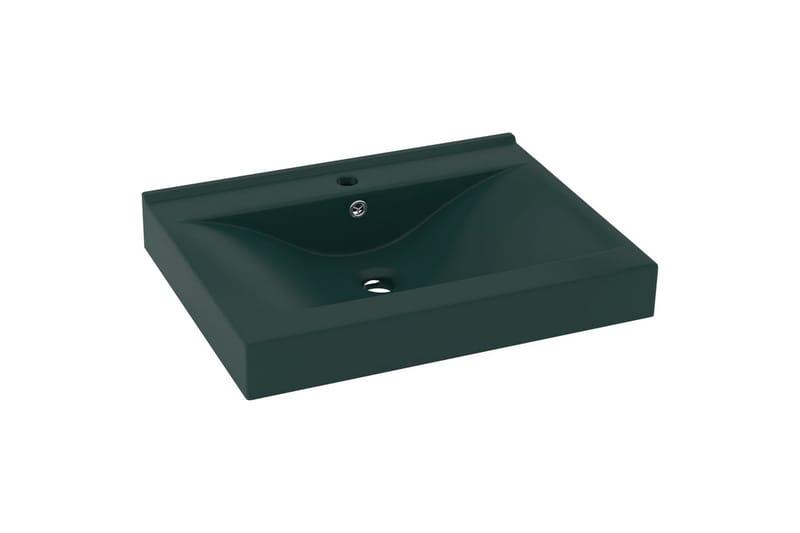 Lyxigt handfat med kranhål matt mörkgrön 60x46 cm keramik - Grön - Hus & renovering - Kök & bad - Badrum - Tvättställ & handfat - Enkelhandfat