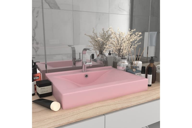 Lyxigt handfat med kranhål matt rosa 60x46 cm keramik - Rosa - Hus & renovering - Kök & bad - Badrum - Tvättställ & handfat - Enkelhandfat