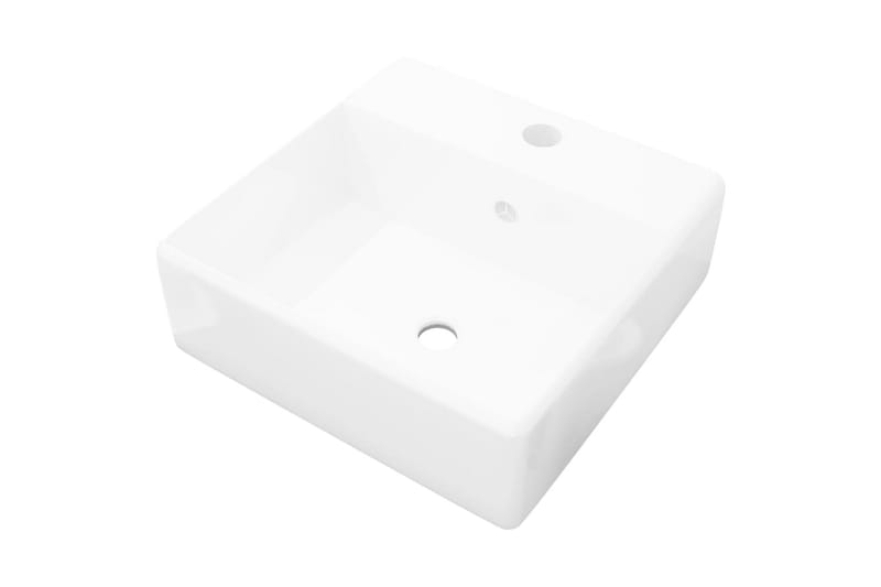 Lyxigt keramisk handfat med överflöds- och kranhål 41x41 cm - Vit - Hus & renovering - Kök & bad - Badrum - Tvättställ & handfat - Enkelhandfat