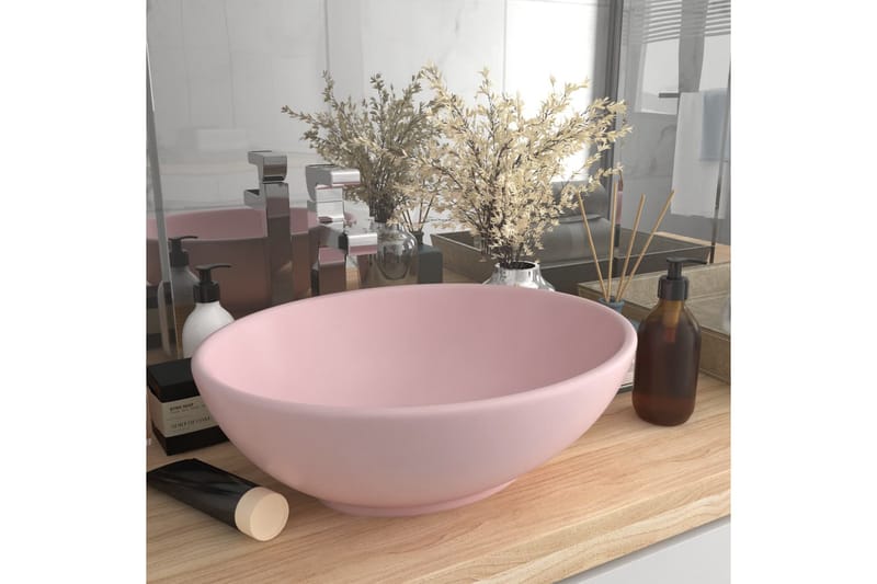 Lyxigt ovalt handfat matt rosa 40x33 cm keramik - Rosa - Enkelhandfat