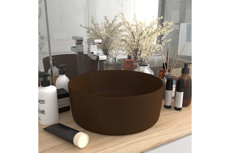 Lyxigt runt handfat matt mörkbrun 40x15 cm keramik - Brun - Enkelhandfat