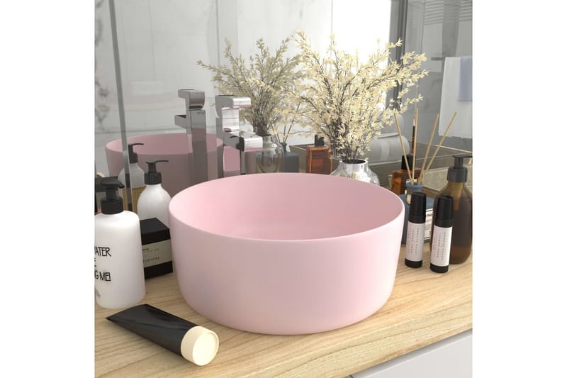 Lyxigt runt handfat matt rosa 40x15 cm keramik - Rosa - Hus & renovering - Kök & bad - Badrum - Tvättställ & handfat - Enkelhandfat