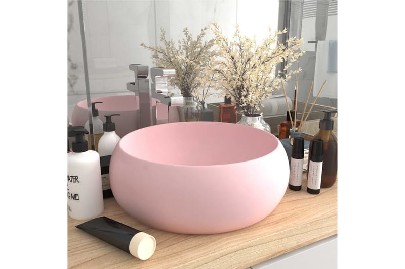 Lyxigt runt handfat matt rosa 40x15 cm keramik - Rosa - Hus & renovering - Kök & bad - Badrum - Tvättställ & handfat - Enkelhandfat
