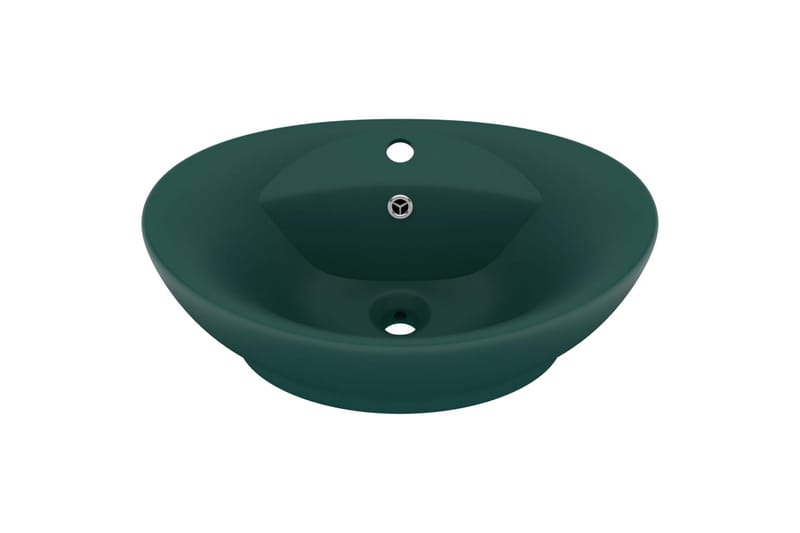 Ovalt handfat m. bräddavlopp matt mörkgrön 58,5x39cm keramik - Grön - Hus & renovering - Kök & bad - Badrum - Tvättställ & handfat - Enkelhandfat
