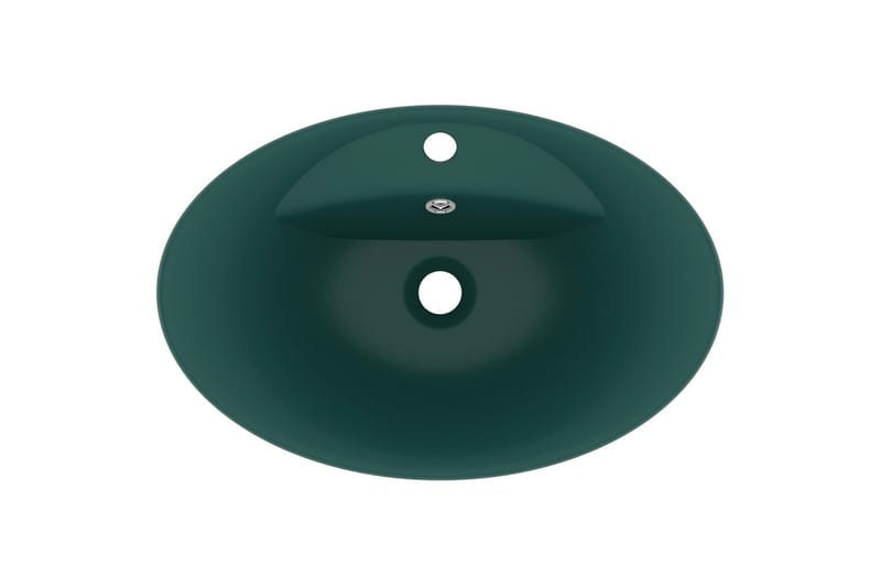 Ovalt handfat m. bräddavlopp matt mörkgrön 58,5x39cm keramik - Grön - Enkelhandfat