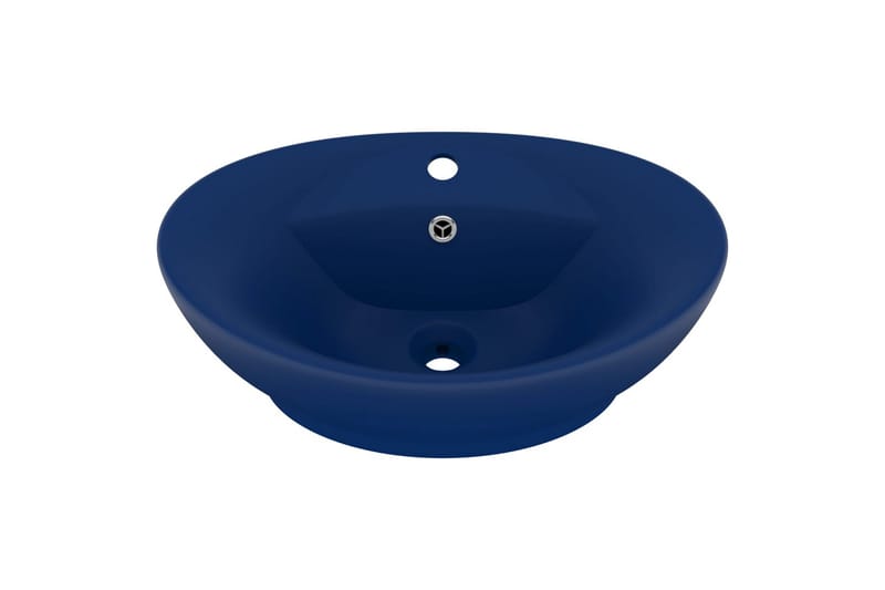 Ovalt handfat med bräddavlopp matt mörkblå 58,5x39cm keramik - Blå - Enkelhandfat