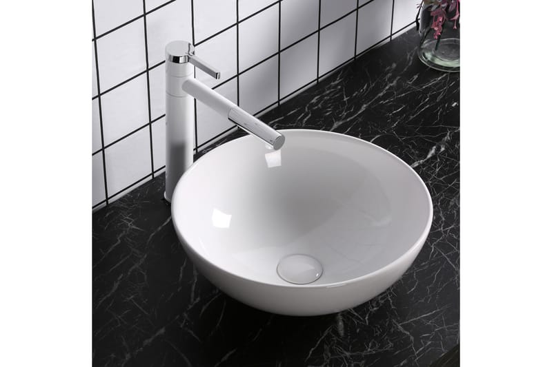 Skålformat handfat 40 cm Vit - Hus & renovering - Kök & bad - Badrum - Tvättställ & handfat - Enkelhandfat