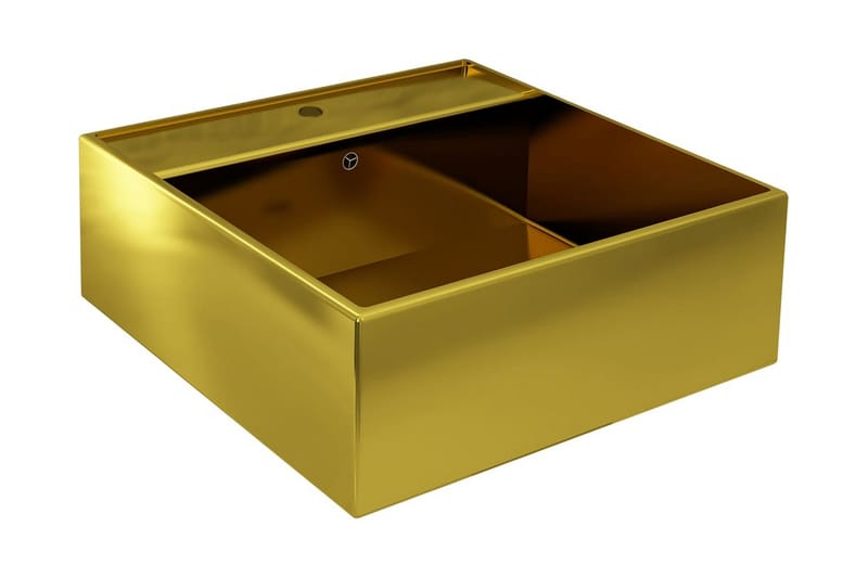 Handfat med bräddavlopp 41x41x15 cm keramik guld - Guld - Enkelhandfat