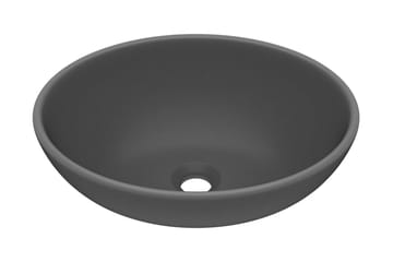 Lyxigt ovalt handfat matt mörkgrå 40x33 cm keramik