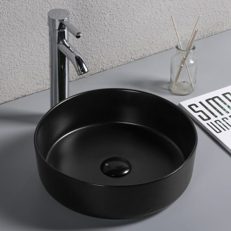 Runt tvättställ 36cm | För bänkmontering | Mattsvart porslin - Hus & renovering - Kök & bad - Badrum - Tvättställ & handfat - Enkelhandfat