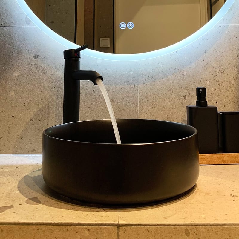 Runt tvättställ 36cm | För bänkmontering | Mattsvart porslin - Hus & renovering - Kök & bad - Badrum - Tvättställ & handfat - Enkelhandfat