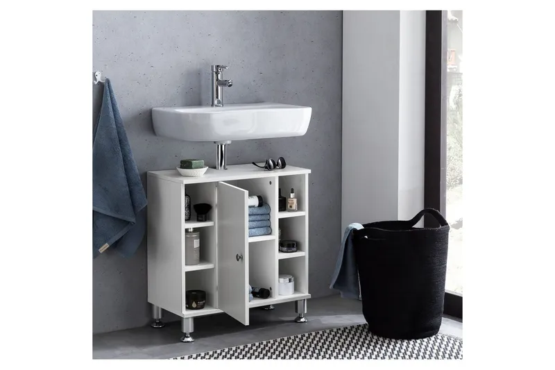 Tvättställsskåp Wohnling Folierad spånskiva 1 dörr 6 förvaringshyllor modern - Hus & renovering - Kök & bad - Badrum - Tvättställ & handfat - Enkelhandfat