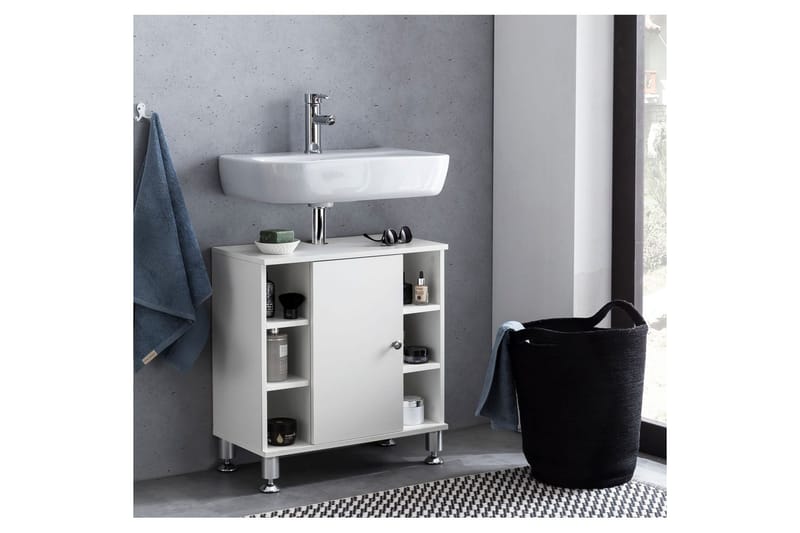 Tvättställsskåp Wohnling Folierad spånskiva 1 dörr 6 förvaringshyllor modern - Hus & renovering - Kök & bad - Badrum - Tvättställ & handfat - Enkelhandfat