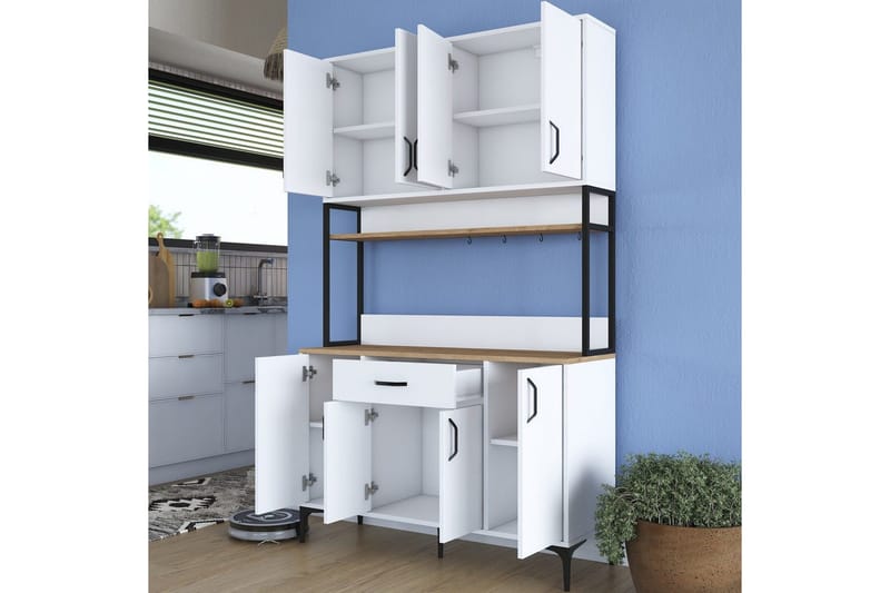 Flerfunktionsskåp Cerreta 127 Valnöt / Vit - Mediumfärgat trä/Vit - Hus & renovering - Kök & bad - Kök & tvättstuga