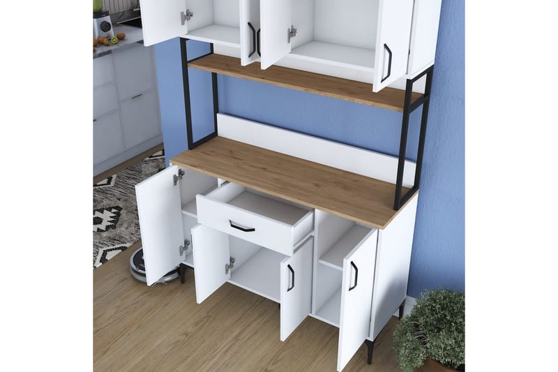 Flerfunktionsskåp Cerreta 127 Valnöt / Vit - Mediumfärgat trä/Vit - Hus & renovering - Kök & bad - Kök & tvättstuga