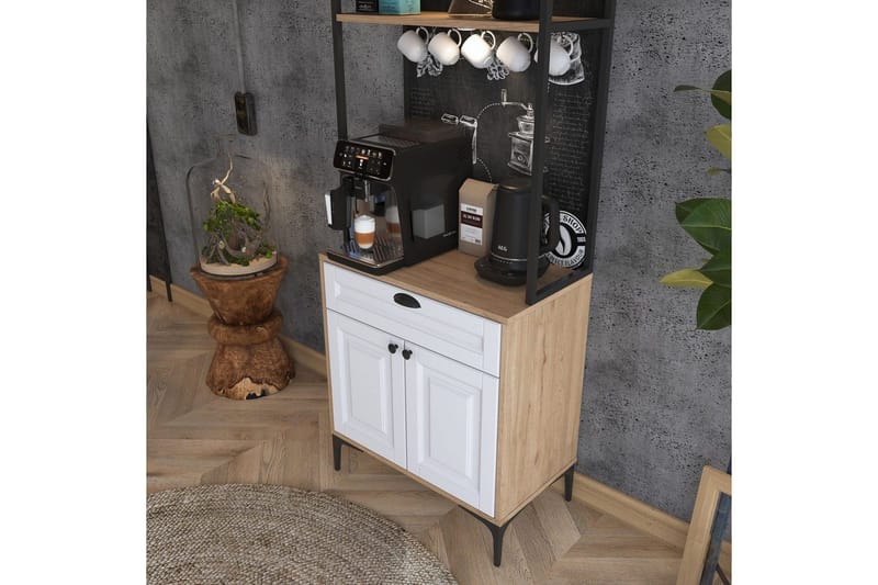 Flerfunktionsskåp Cerreta 157 Valnöt / Vit - Vit/Mörkfärgat trä - Hus & renovering - Kök & bad - Kök & tvättstuga