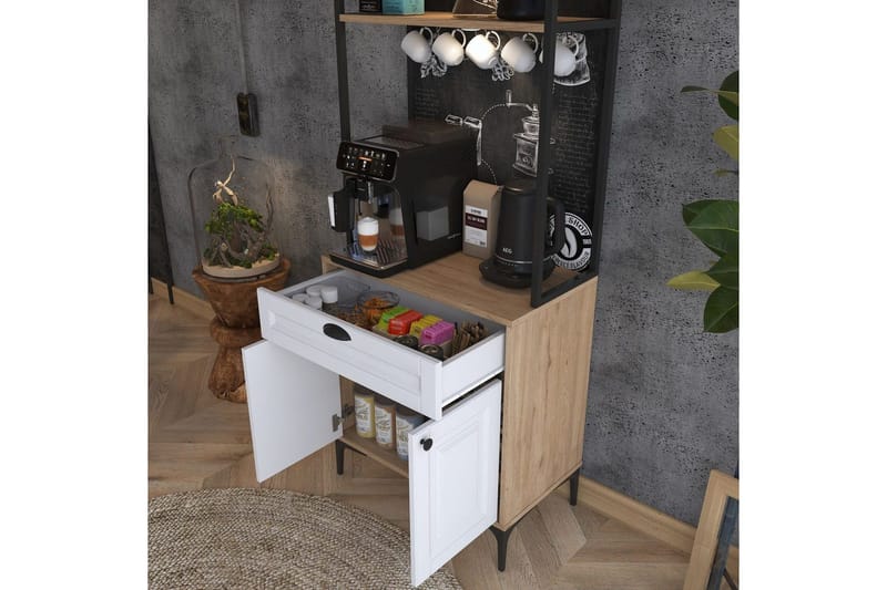 Flerfunktionsskåp Cerreta 157 Valnöt / Vit - Vit/Mörkfärgat trä - Hus & renovering - Kök & bad - Kök & tvättstuga