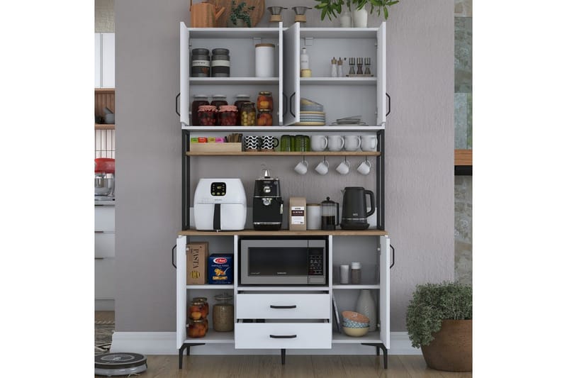 Flerfunktionsskåp Cerreta 169 Valnöt / Vit - Vit - Hus & renovering - Kök & bad - Kök & tvättstuga