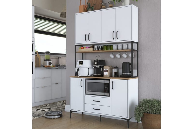 Flerfunktionsskåp Cerreta 169 Valnöt / Vit - Vit - Hus & renovering - Kök & bad - Kök & tvättstuga