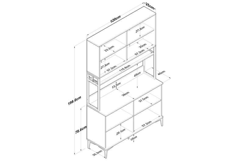 Flerfunktionsskåp Cerreta 173 Valnöt / Vit - Valnöt / Vit - Hus & renovering - Kök & bad - Kök & tvättstuga