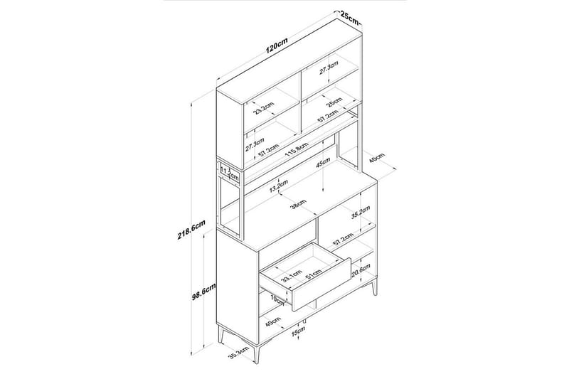 Flerfunktionsskåp Cerreta 179 Valnöt / Vit / Svart - Valnöt / Vit / Svart - Hus & renovering - Kök & bad - Kök & tvättstuga