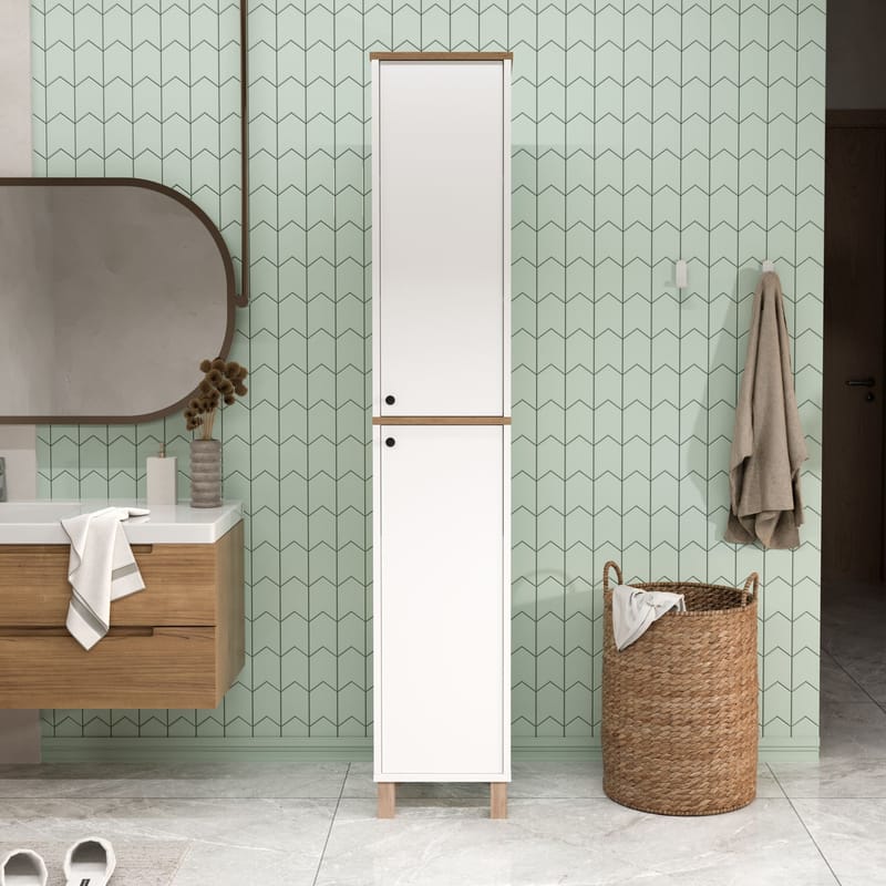 Avero Multifunktionsskåp 36x195,4x32 cm - Vitt och ek - Hus & renovering - Kök & bad - Kök & tvättstuga