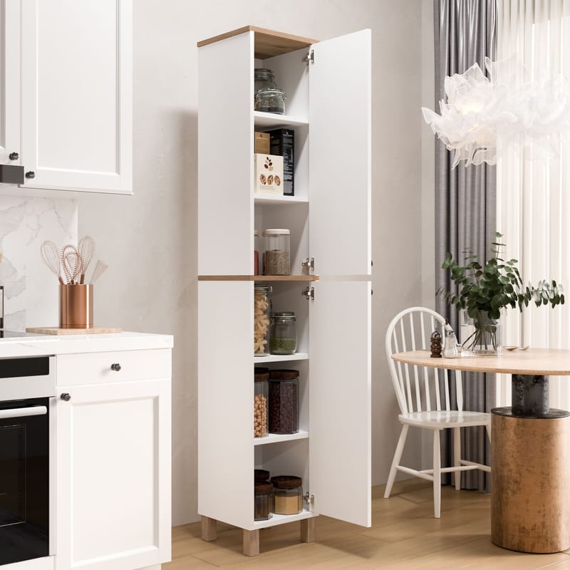 Avero Multifunktionsskåp 36x195,4x32 cm - Vitt och ek - Hus & renovering - Kök & bad - Kök & tvättstuga