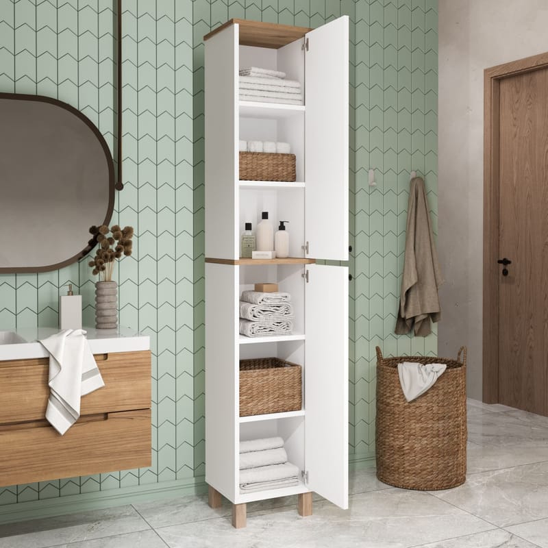 Avero Multifunktionsskåp 36x195,4x32 cm - Vitt och ek - Hus & renovering - Kök & bad - Kök & tvättstuga