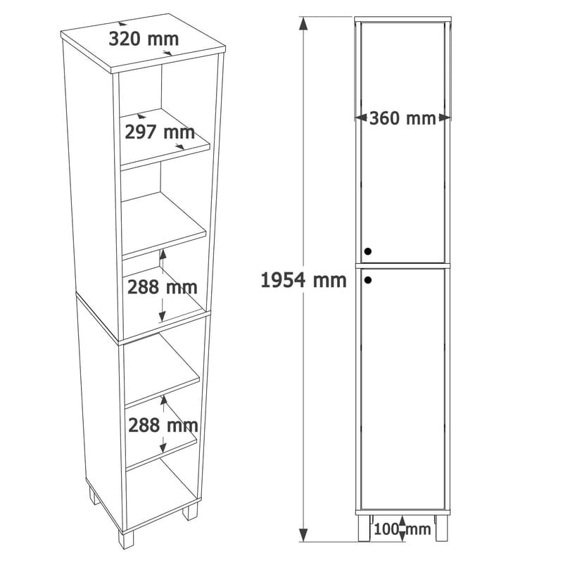 Avero Multifunktionsskåp 36x195,4x32 cm - Vitt och ek - Hus & renovering - Kök & bad - Kök & tvättstuga
