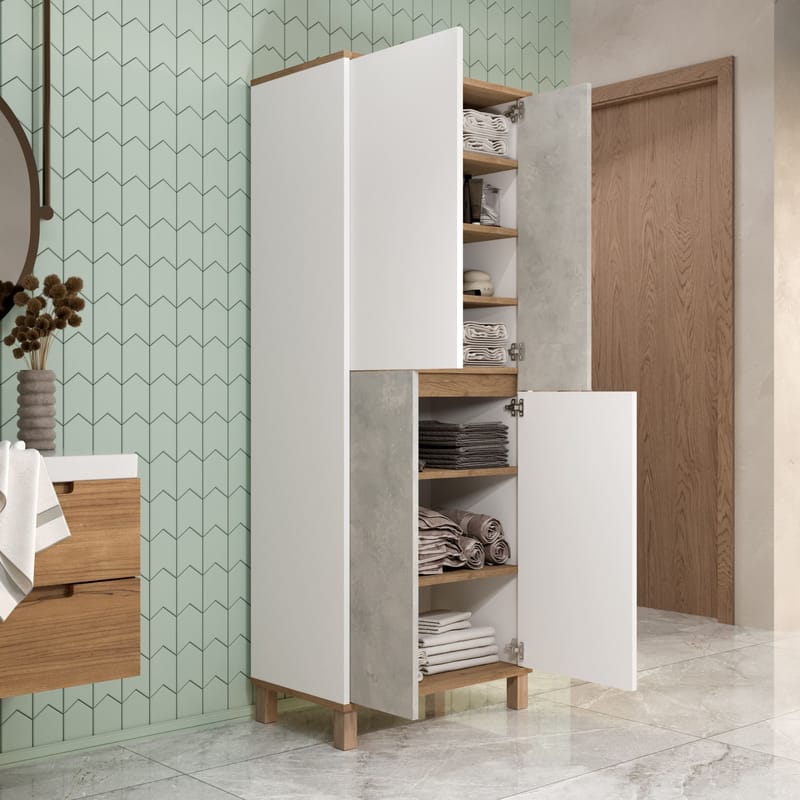 Avero Multifunktionsskåp 69,7x175x40 cm - Vit / Ek / Grå - Hus & renovering - Kök & bad - Kök & tvättstuga