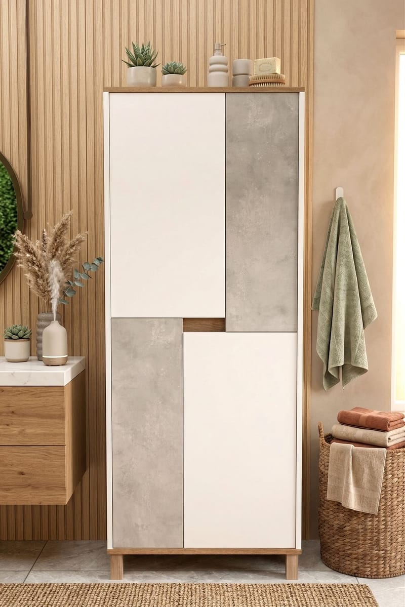 Avero Multifunktionsskåp 69,7x175x40 cm - Vit / Ek / Grå - Hus & renovering - Kök & bad - Kök & tvättstuga