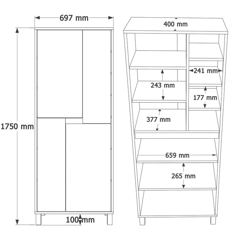 Avero Multifunktionsskåp 69,7x175x40 cm - Vit / Ek / Grå - Hus & renovering - Kök & bad - Kök & tvättstuga