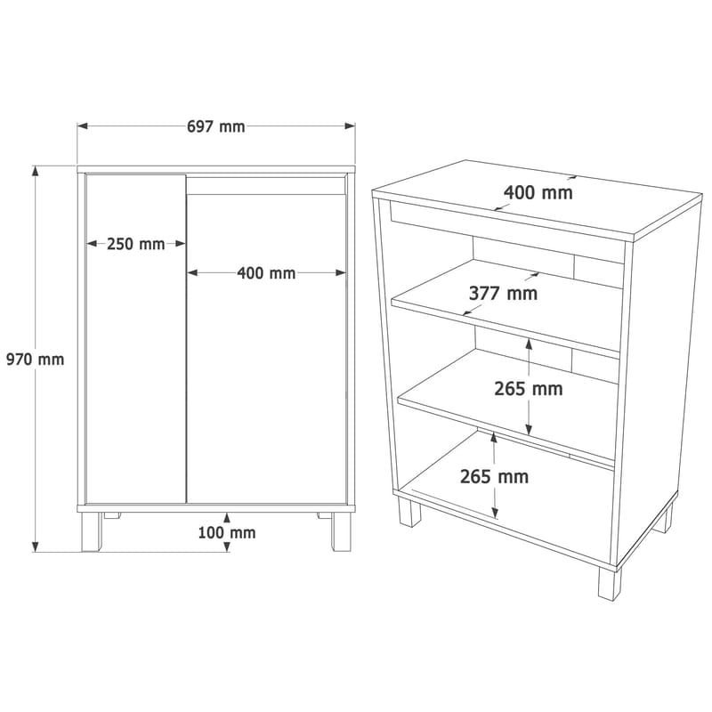 Avero Multifunktionsskåp 69,7x97x40 cm - Vit ek grå - Hus & renovering - Kök & bad - Kök & tvättstuga