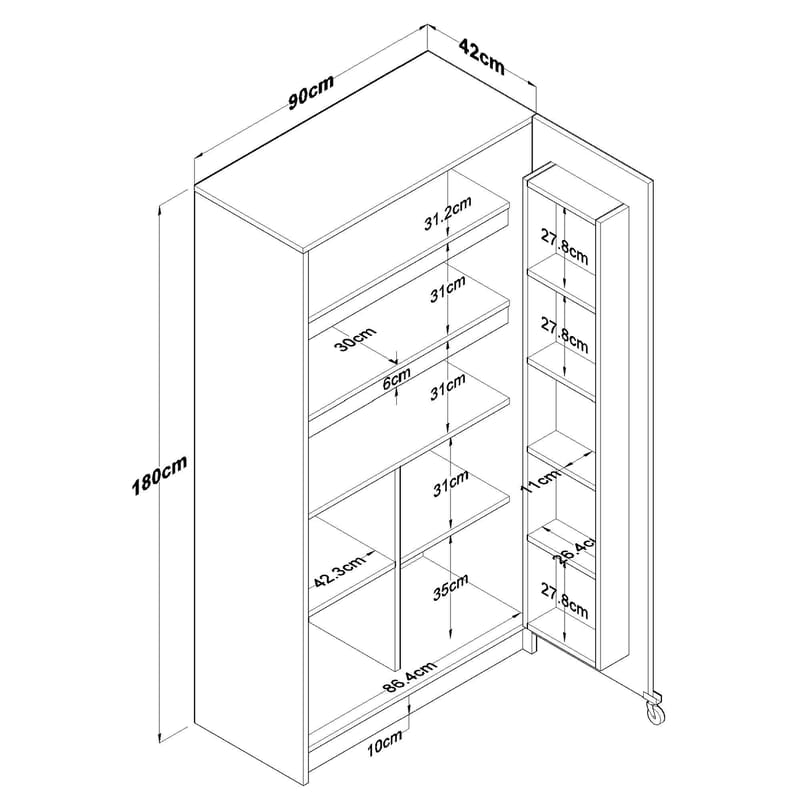 Bralen Multifunktionsskåp 90x180x42 cm - Vit - Hus & renovering - Kök & bad - Kök & tvättstuga