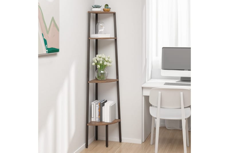 beBasic Hörnhylla 4 hyllplan mörkbrun och svart 45,5x31,5x150 cm - Brown - Förvaring - Hylla - Hörnhylla