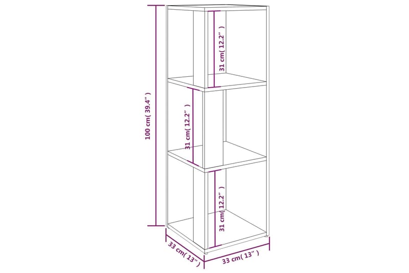 beBasic Hörnhylla rökfärgad ek 33x33x100 cm konstruerat trä - Brown - Kökshylla - Hörnhylla